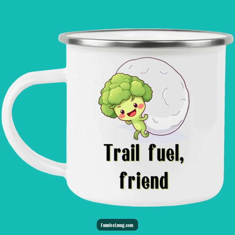 Funny Broccoli Snowball Camping Mug: Optimistic Veggie Outdoor Challenge