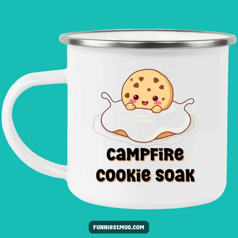Funny Kawaii Cookie Milk Bath Enamel Mug: Enjoy Hilarious Sweet Moments Outdoors