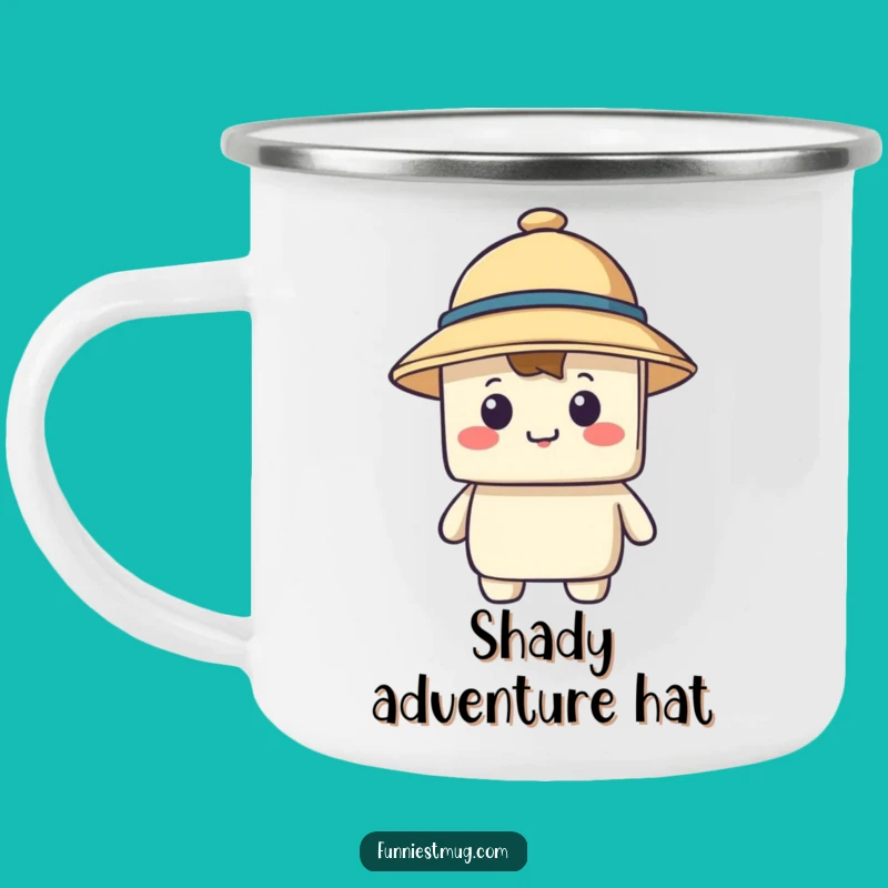 Funny Blocky Hat Camping Mug: Hilarious Outdoor Companion for Mysterious Journeys!