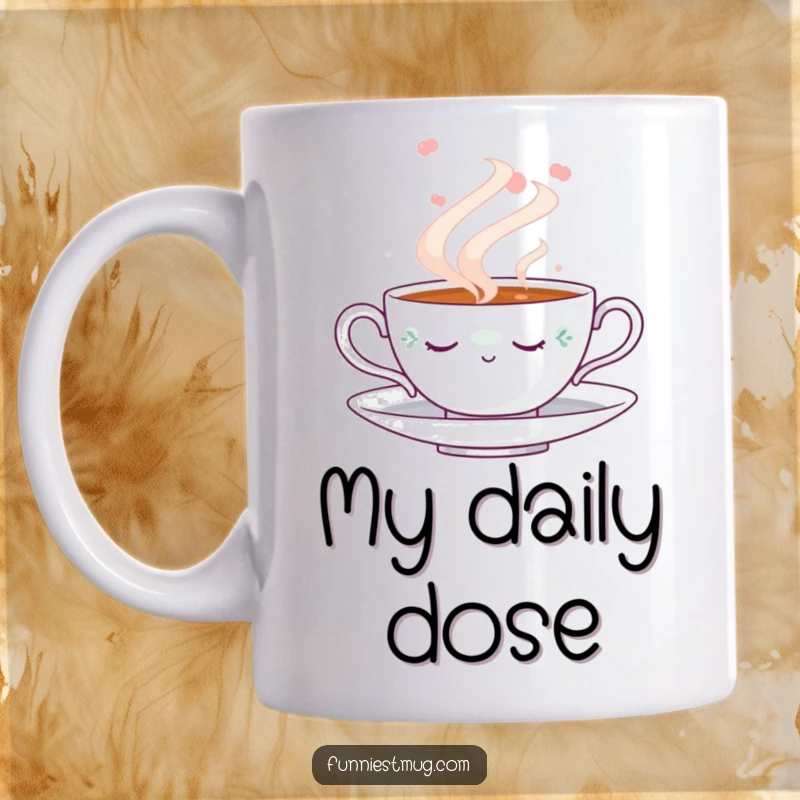 Funny Napping Teacup Mug: Cozy ceramic mug featuring a cute teacup blissfully asleep in a swirl of steam, perfect for tea lovers.