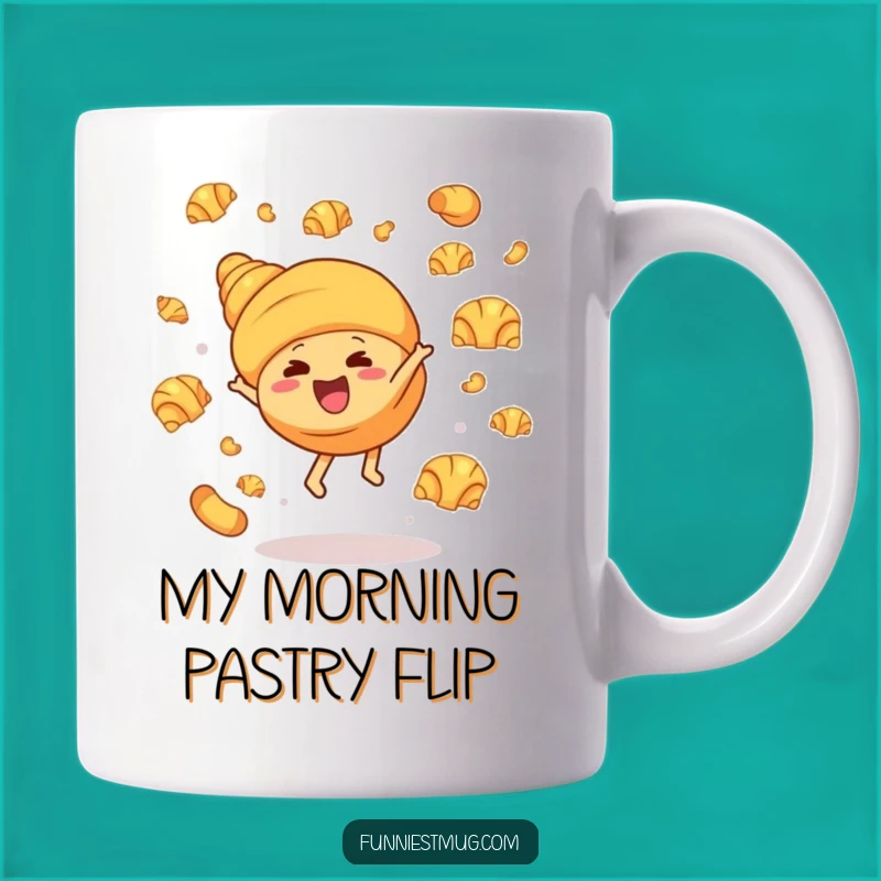 Funny Giggling Croissant Cartwheel Mug - Hilarious Pastry Gift for Bakers