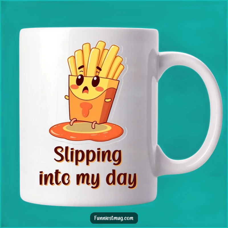 Start your day with a laugh thanks to this funny french fry escaping ketchup. A hilarious addition to your morning coffee.