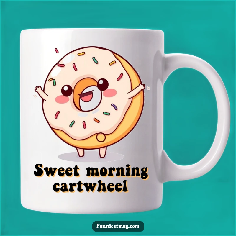 Funny Donut Cartwheel Mug - Sprinkled Character Gift for Sweet Treat Lovers
