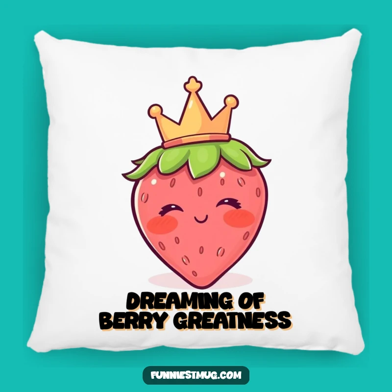Funny Blushing Strawberry Crown Wink Pillow - Cozy & Hilarious Royal Decor