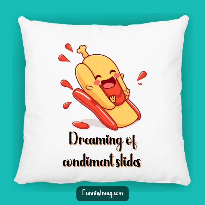 Funny Hot Dog Ketchup Slide Pillow - Cozy & Hilarious Comfort Food Accent