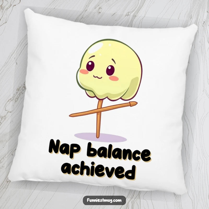 Funny Wobbly Jelly Pillow: A wobbly jelly character comically balancing on a toothpick, soft and decorative.