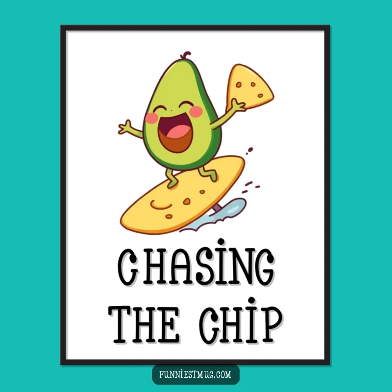 Funny Surfing Avocado Digital Art: Tropical Fun, Instant Funny Decor Gift