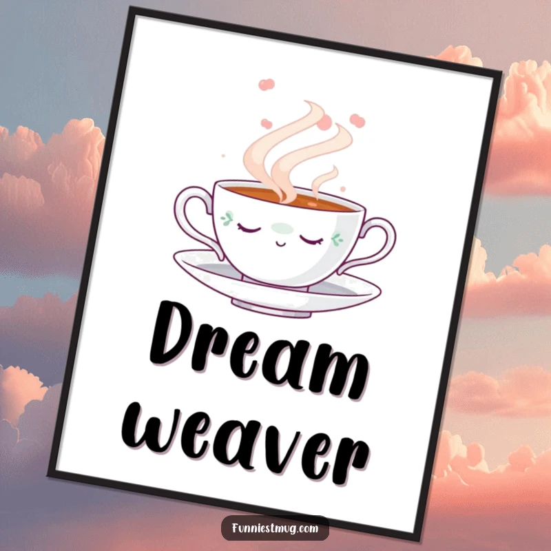 Funny Napping Teacup Digital Art Print: High-resolution digital download of a cute teacup peacefully napping in a cloud of steam, a funny artistic touch.