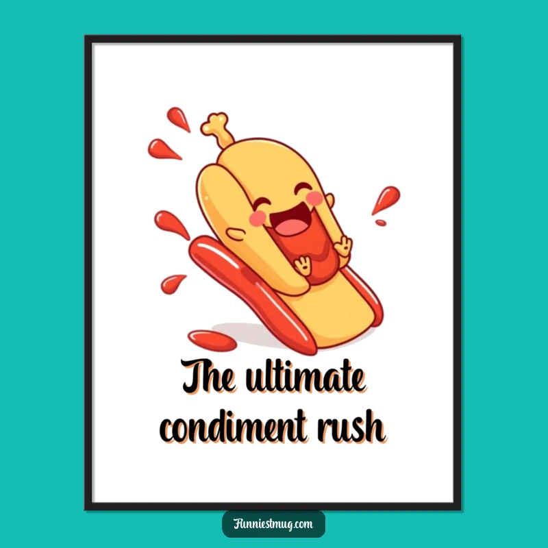 Funny Hot Dog Ketchup Slide Digital Art - Energetic Foodie Humor for Walls