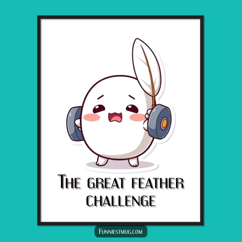 Funny Kawaii Dumbbell Feather Lift Digital Print: Instant Gym Humor for Walls