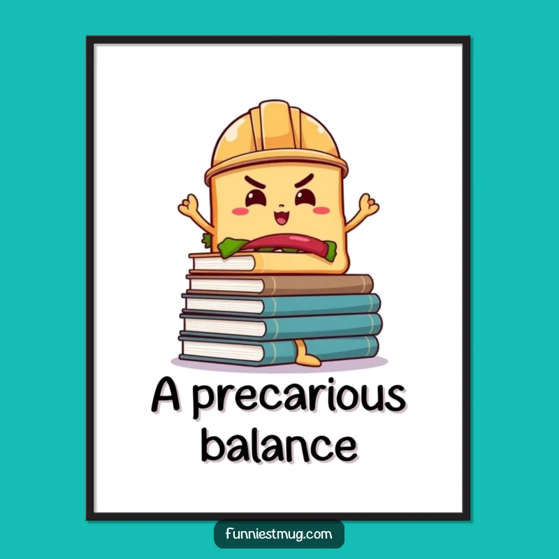 Funny Sandwich Book Balance Digital Art: Printable Hard Hat Character Funny Gift
