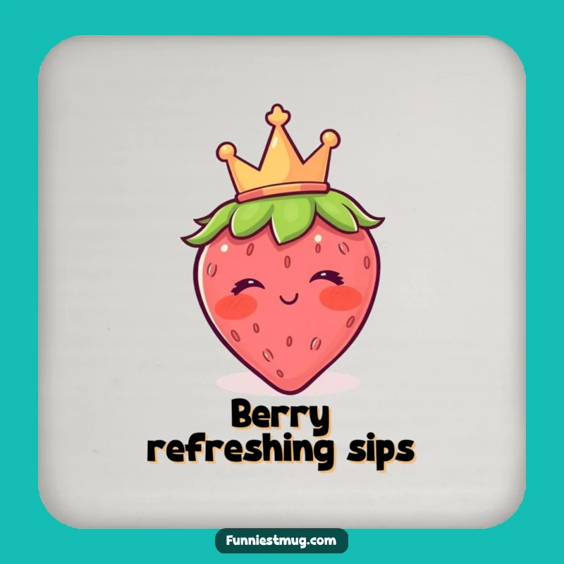 Funny Blushing Strawberry Crown Wink Coaster - Protect Surfaces with Royal Humor