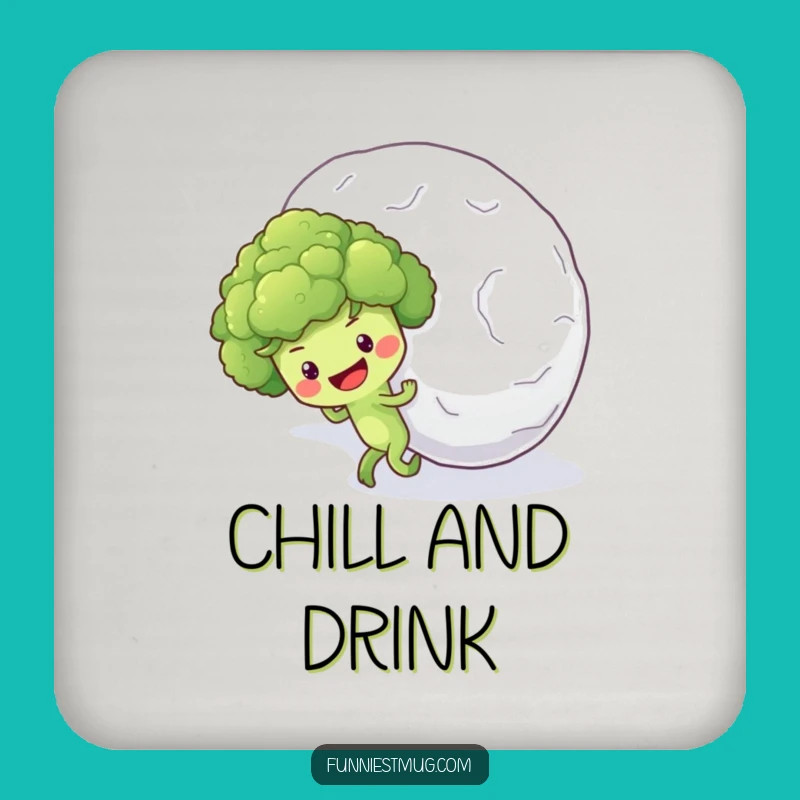 Funny Broccoli Snowball Coaster: Optimistic Veggie Protection