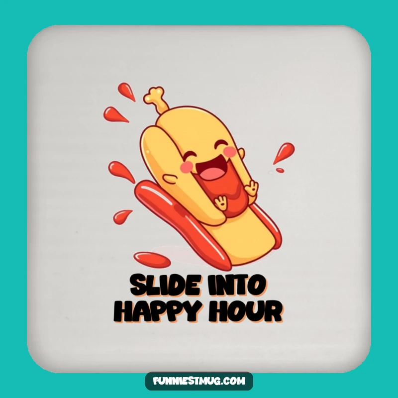 Funny Hot Dog Ketchup Slide Coaster - Protect Drinks with Foodie Humor