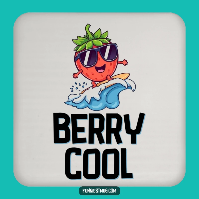 Funny Surfing Strawberry Sunglasses Drink Coaster: Hilarious Table Protection