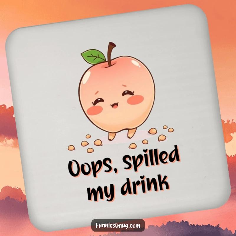 Funny tripping apple character, scattering seeds, decorative coaster, adding charm and humor, perfect small gift.