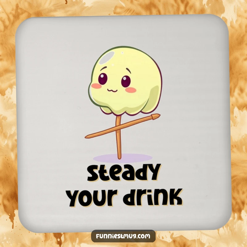 Funny Wobbly Jelly Drink Coasters: A wobbly jelly character comically balancing on a toothpick, protecting surfaces.
