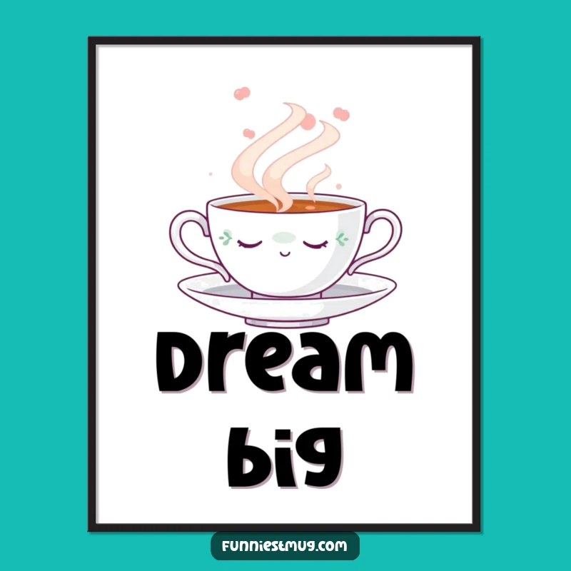 Funny Napping Teacup Poster: Dreamy Steam Art Print, Whimsical Decor