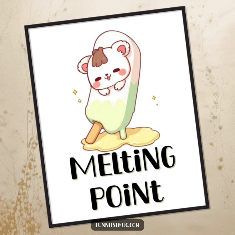 Funny Cute Animal Poster print of the character slipping on a melting chocolate bar, a humorous and artistic addition to any wall.