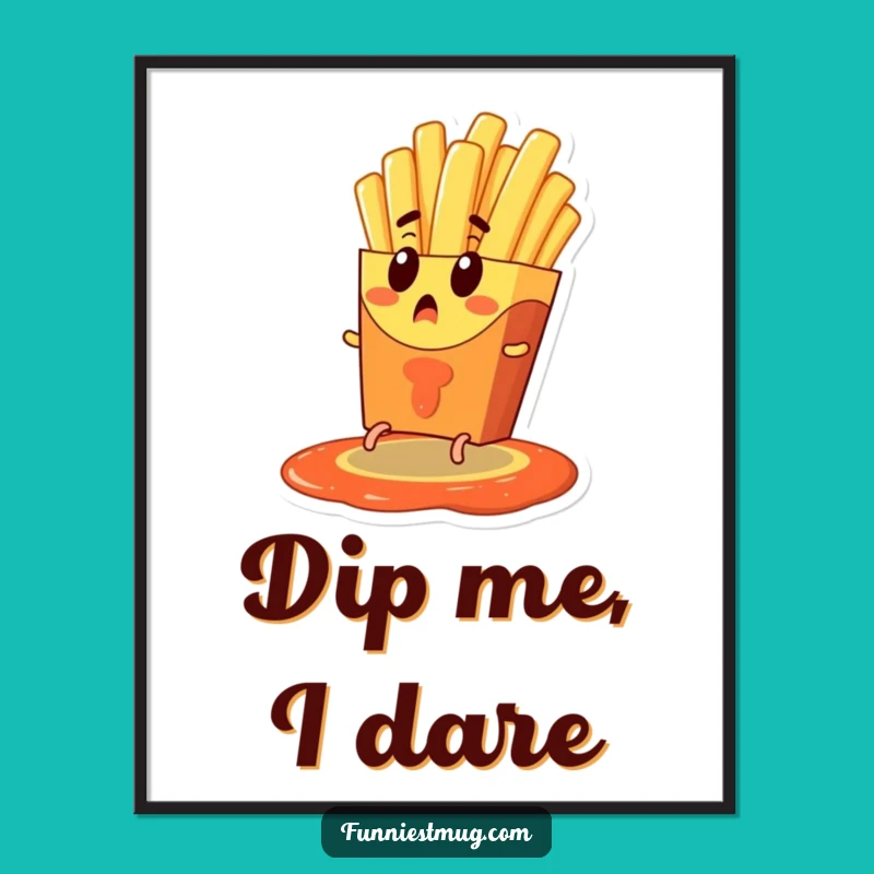 Funny French Fry Escape Poster - Comical Wall Art for Kitchens and Cafes