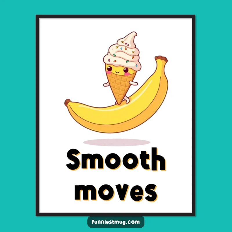 Funny Ice Cream Cone Poster: Hilarious Sprinkled Character Slipping Art Print Funny Gift