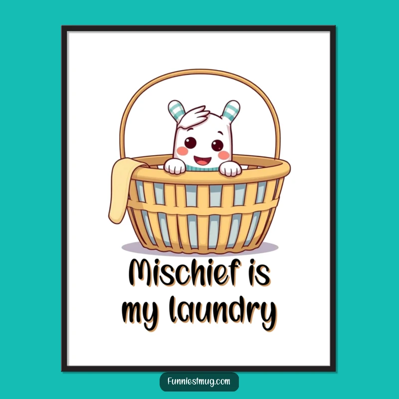 Funny Sock Puppet Poster - Mischievous Laundry Basket Wall Art Print