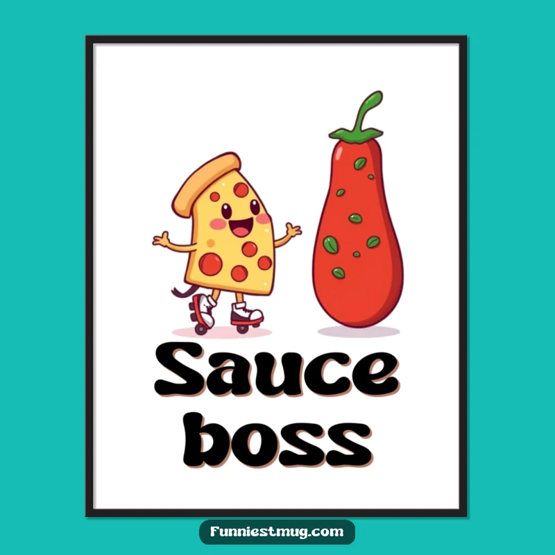 Funny Pizza Roller Skater Poster: Hilarious Wall Art Gift for Foodies