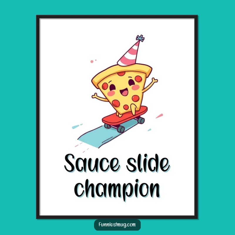 Funny Pizza Skater Poster: Cheerful Slice Art for a Saucy Wall