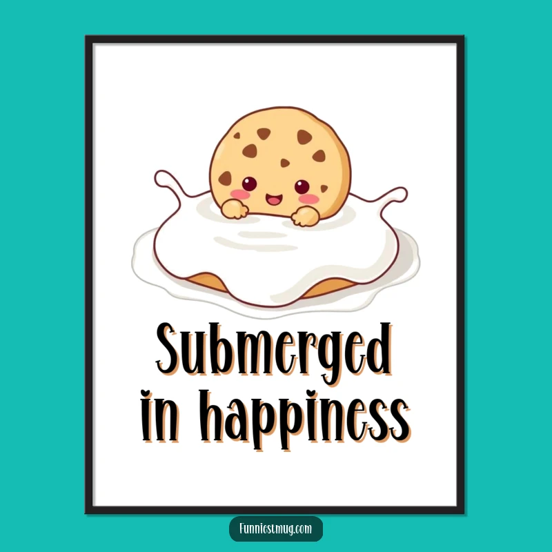 Funny Kawaii Cookie Milk Bath Poster: Hilarious Wall Art for Sweet Spaces