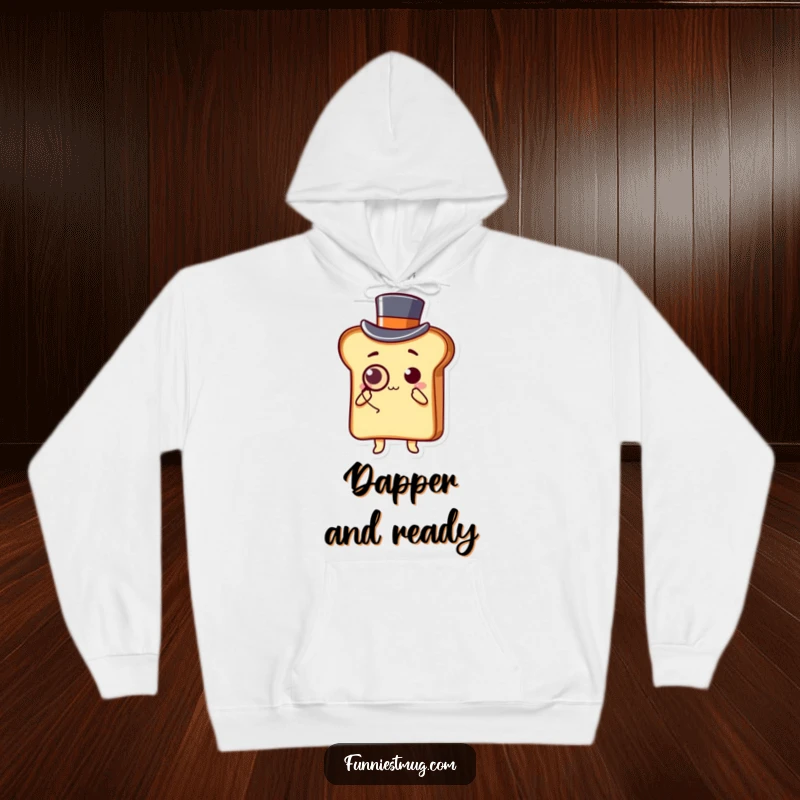 Funny Kawaii hoodie featuring a slice of toast character in a top hat and monocle, bowing gracefully.