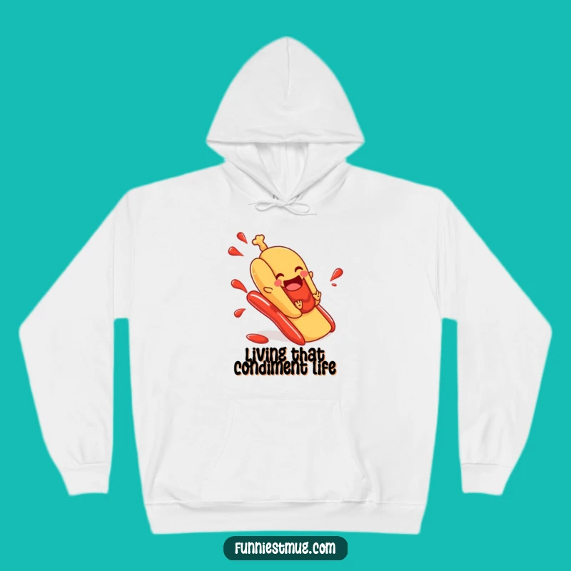 Funny Hot Dog Ketchup Slide Hoodie - Cozy & Hilarious Foodie Comfort