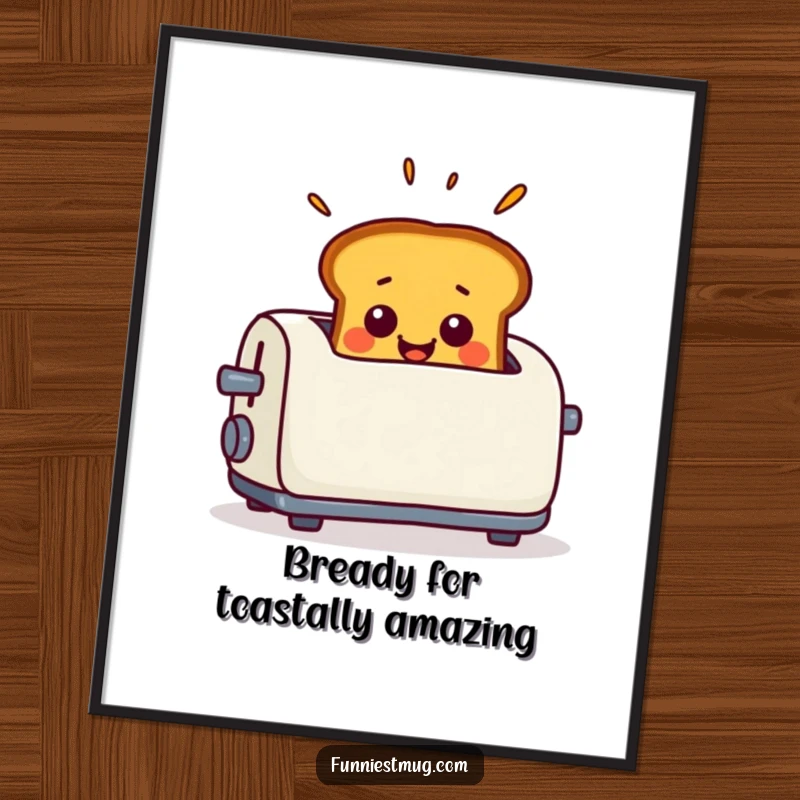 Funny Free Printable Wall Art: Toast popping out of a toaster with a look of exaggerated surprise, humorous downloadable art.