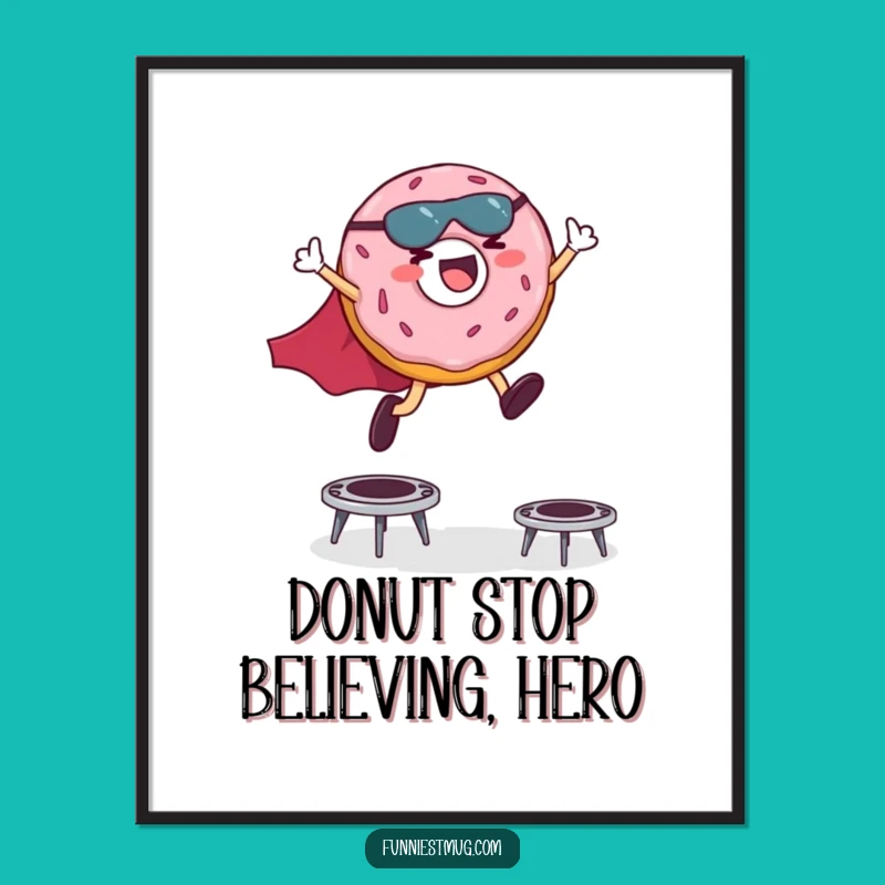 Funny Free Printable Wall Art: Donut Superhero Leap - Hilarious Downloadable Decor