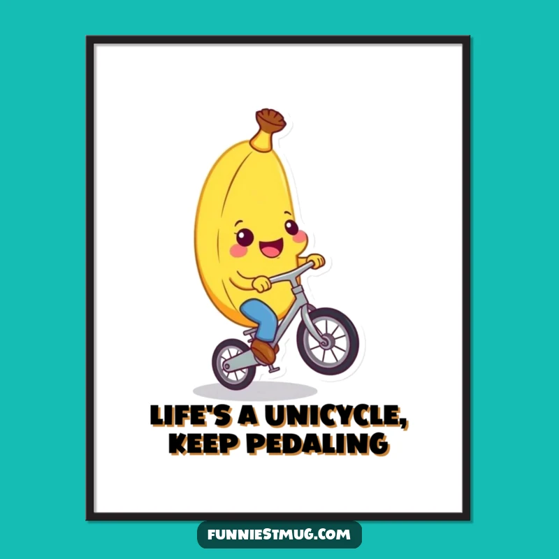 Free Printable Funny Banana Wall Art: Hilarious Unicycling Fruit for Quirky Downloadable Home Decor