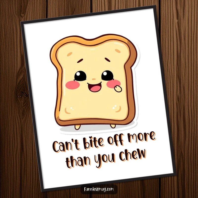 Funny Free Printable Wall Art of a delightful toast slice character hilariously attempting to bite its own crust, a unique piece of downloadable art.
