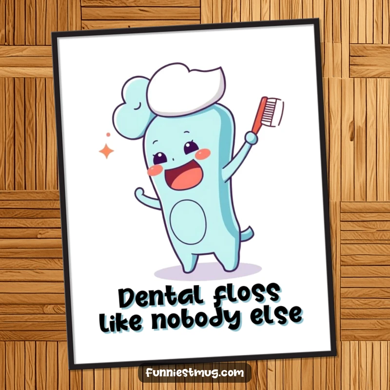 Funny Free Printable Wall Art: A kawaii toothbrush attempts to brush a whimsical cloud, offering quirky decor.