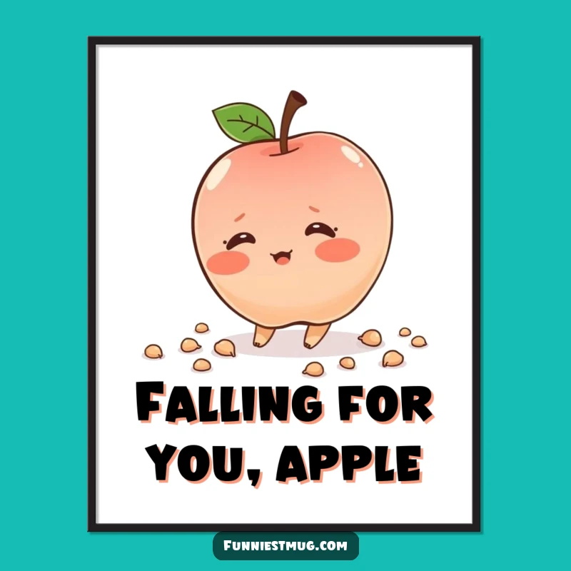 Free Printable Shy Apple Wall Art: Funny Tripping Fruit Downloadable Decor
