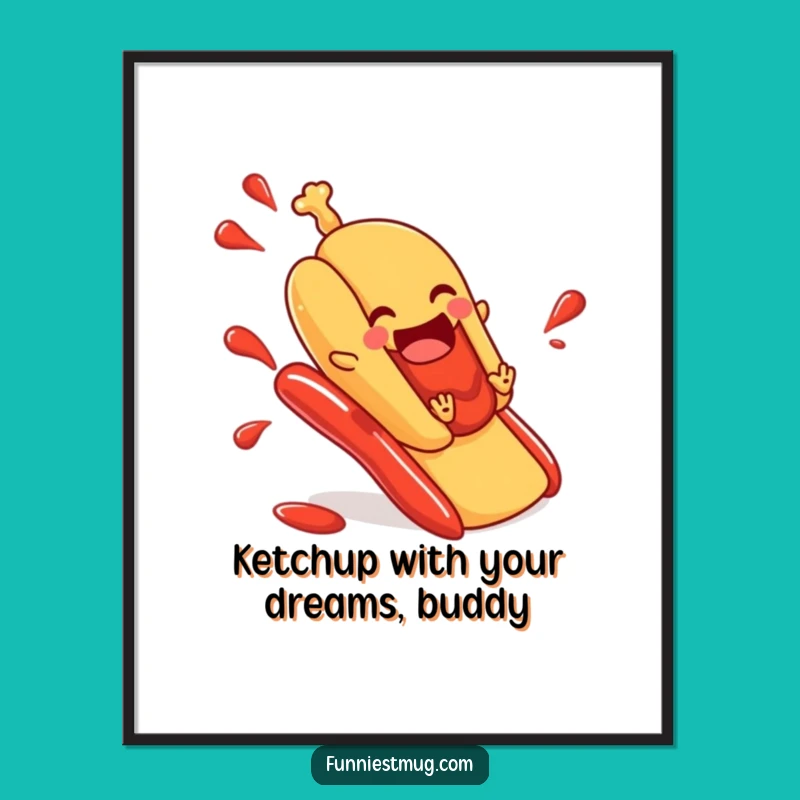 Free Printable Wall Art: Hot Dog Ketchup Slide Funny Downloadable Decor