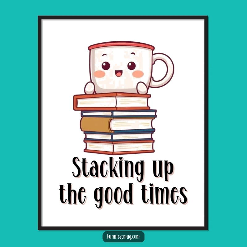 Funny Free Printable Wall Art: Kawaii Coffee Mug Book Balance Decor