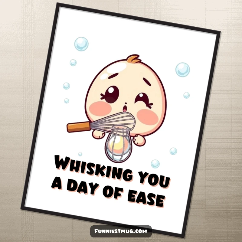 Funny Free Printable Wall Art: Astonished whisk frozen mid-whisk, surrounded by zero bubbles, creating kitchen comedy.