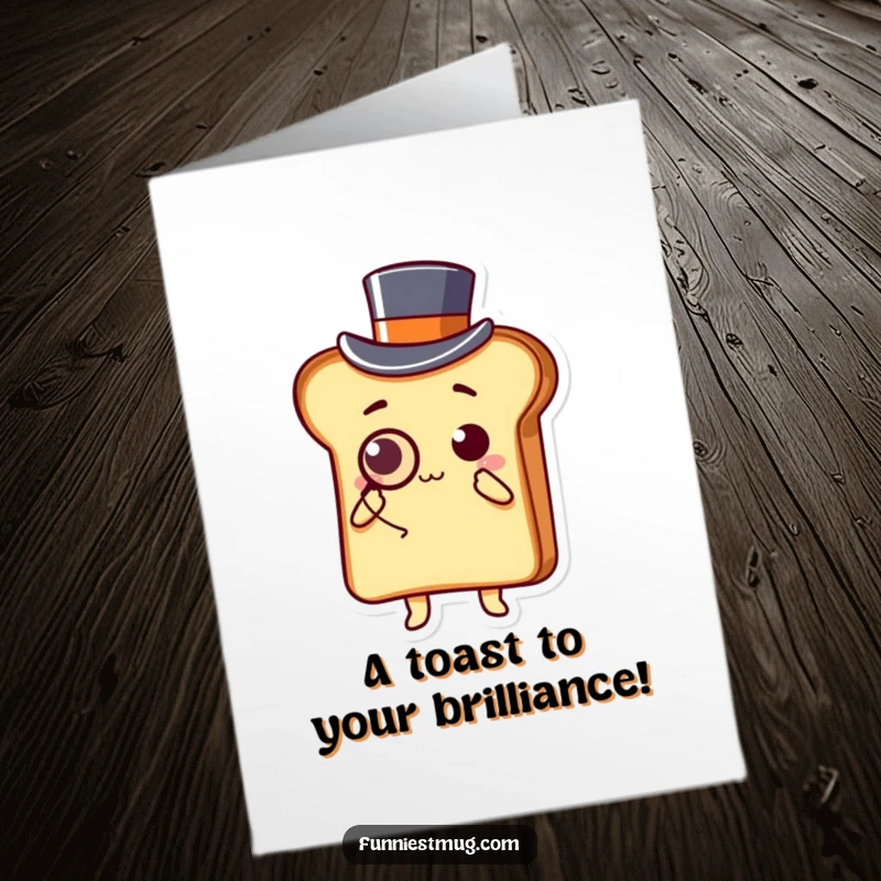 Funny free printable birthday card: Kawaii toast wearing top hat and monocle, elegantly bowing for a birthday celebration.