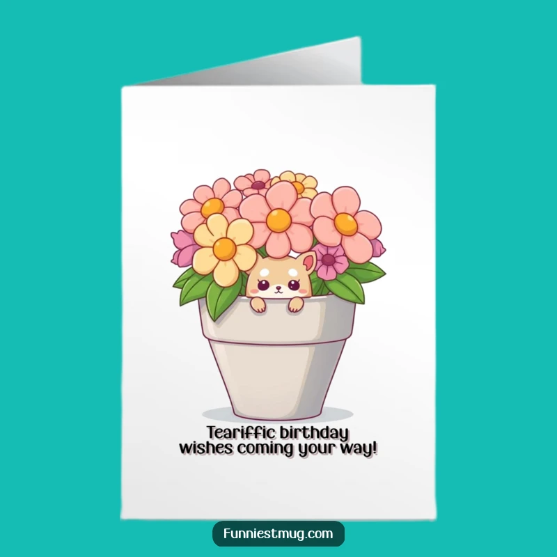 Free Printable Birthday Card: Curious Creature in Giant Teacup - Funny Downloadable Gift