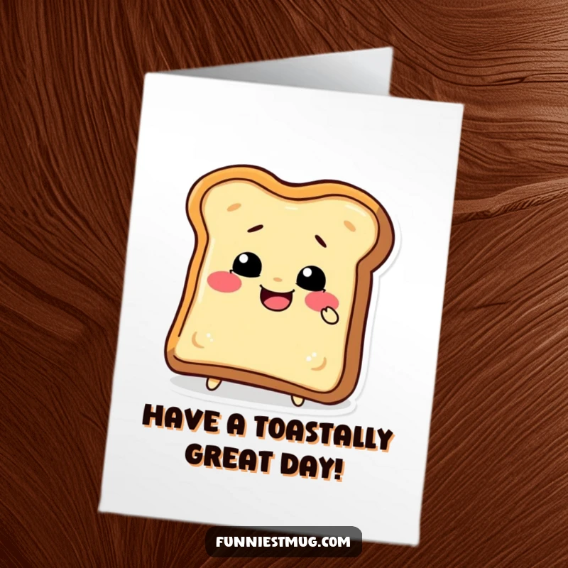 Funny Free Printable Birthday Card featuring a delightful toast slice character attempting to chew its own crust, a unique birthday surprise.