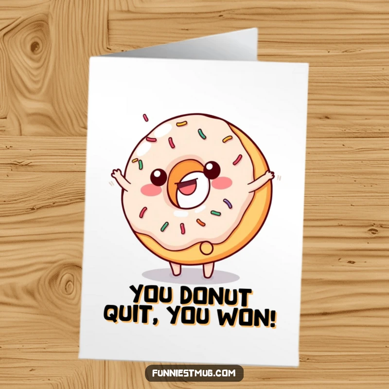 Funny Free Printable Congratulations Card: A happy donut with frosting flying does a cartwheel, celebrating achievements.
