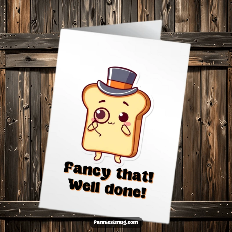 Funny free printable congratulations card: Kawaii toast in top hat and monocle, bowing gracefully to celebrate achievement.