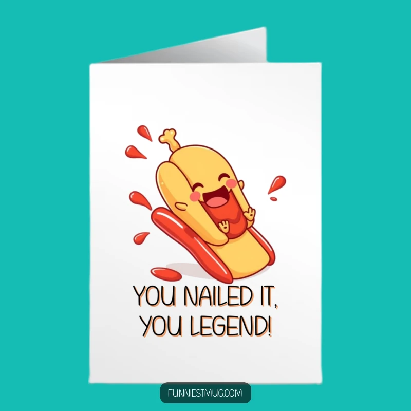 Free Printable Congrats Card: Hot Dog Ketchup Slide Celebrate Funny