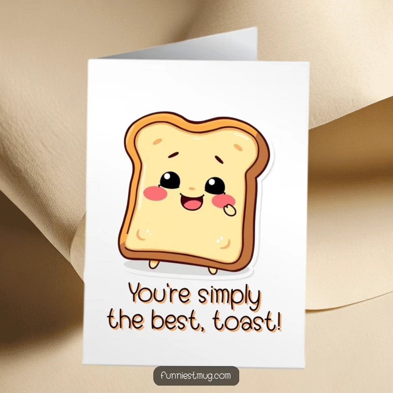 Funny Free Printable Congratulations Card showing a cheerful toast slice character comically gnawing on its own crust, perfect for a quirky accomplishment.