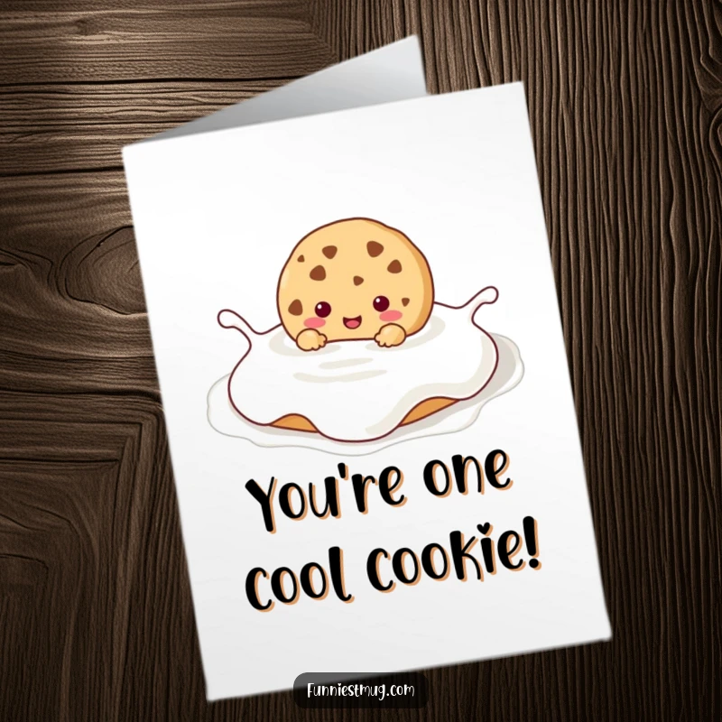 Funny Free Printable Kawaii cookie character happily drowning in milk, celebrating success in a deliciously amusing way.