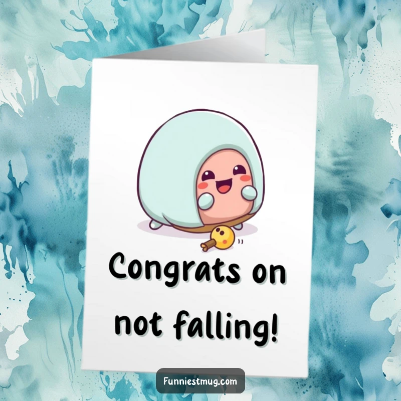 Funny Free Printable Kawaii house slipper character hilariously tripping over a toy, celebrating success with quirky chaos.