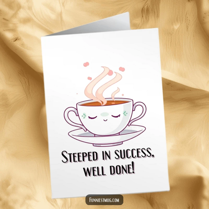 Funny Free Printable Congratulations Card: A serene teacup naps amidst steam, perfect for congratulating someone.